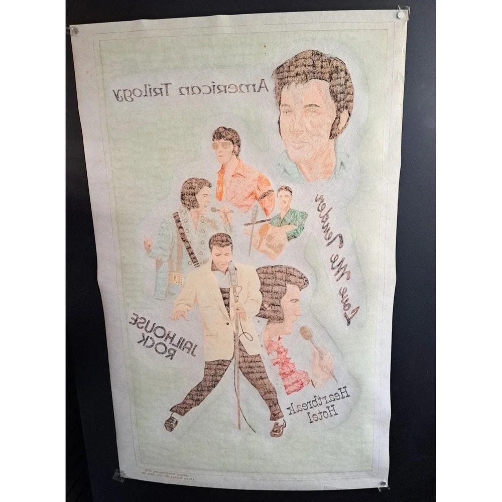 Elvis Presley Tapestry VTG 1978 Boxcar Felt Wall Hanging‎ 20x34 American Trilogy